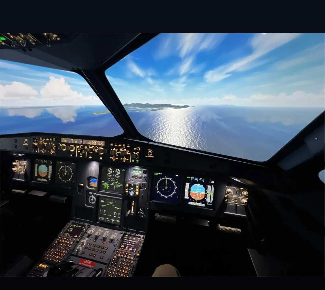 Aviation-themed cockpit photo session inside simulator